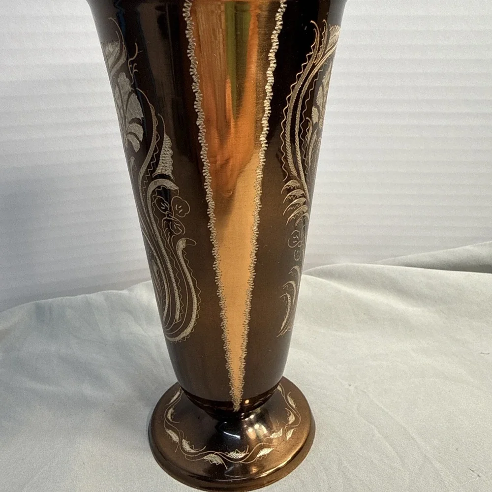 Vintage Gulistan Etched Copper Bud Vase 7.5